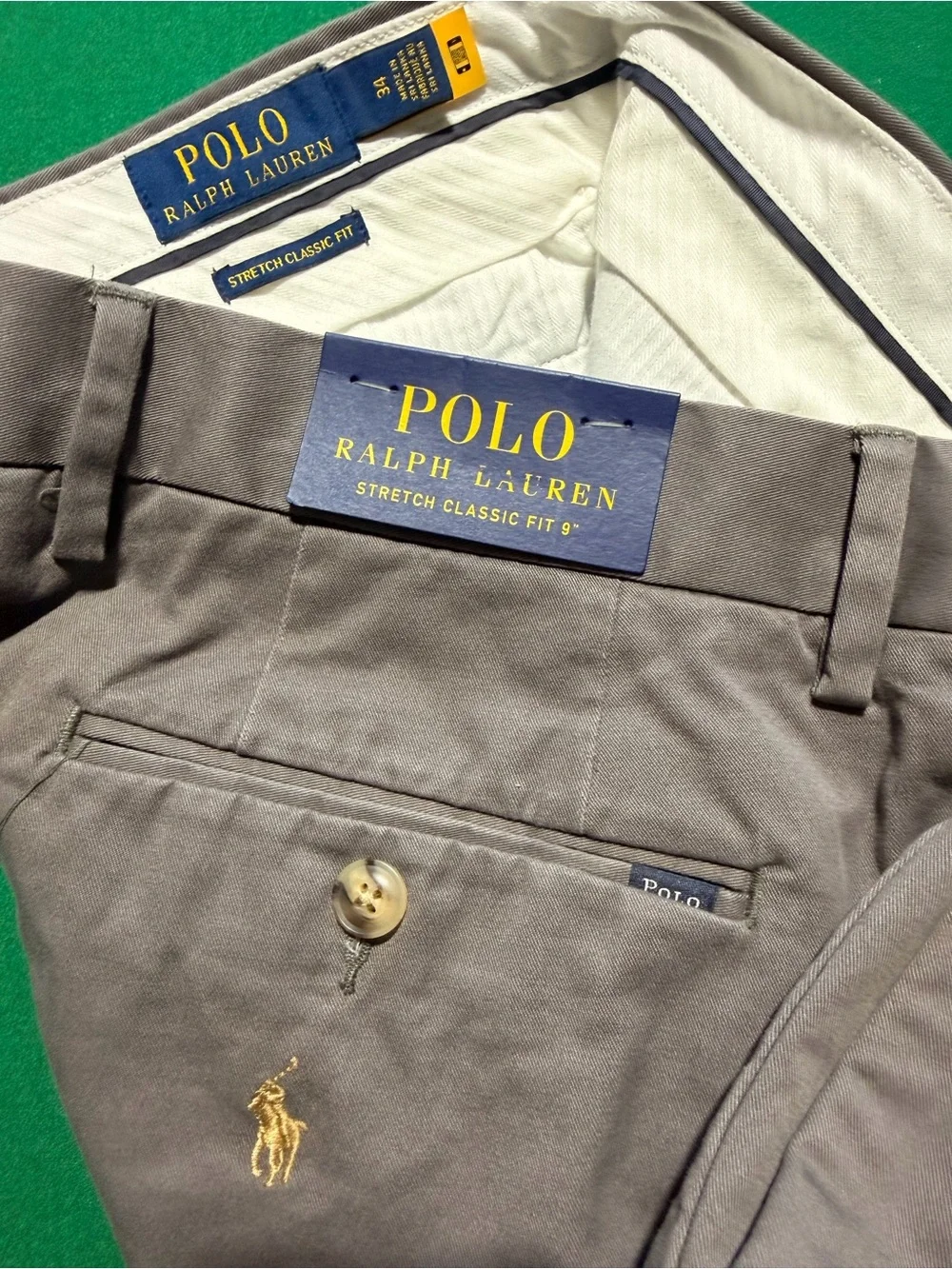 Ralph Lauren Gray Embroidered Polo Chino Shorts with Gold Logos